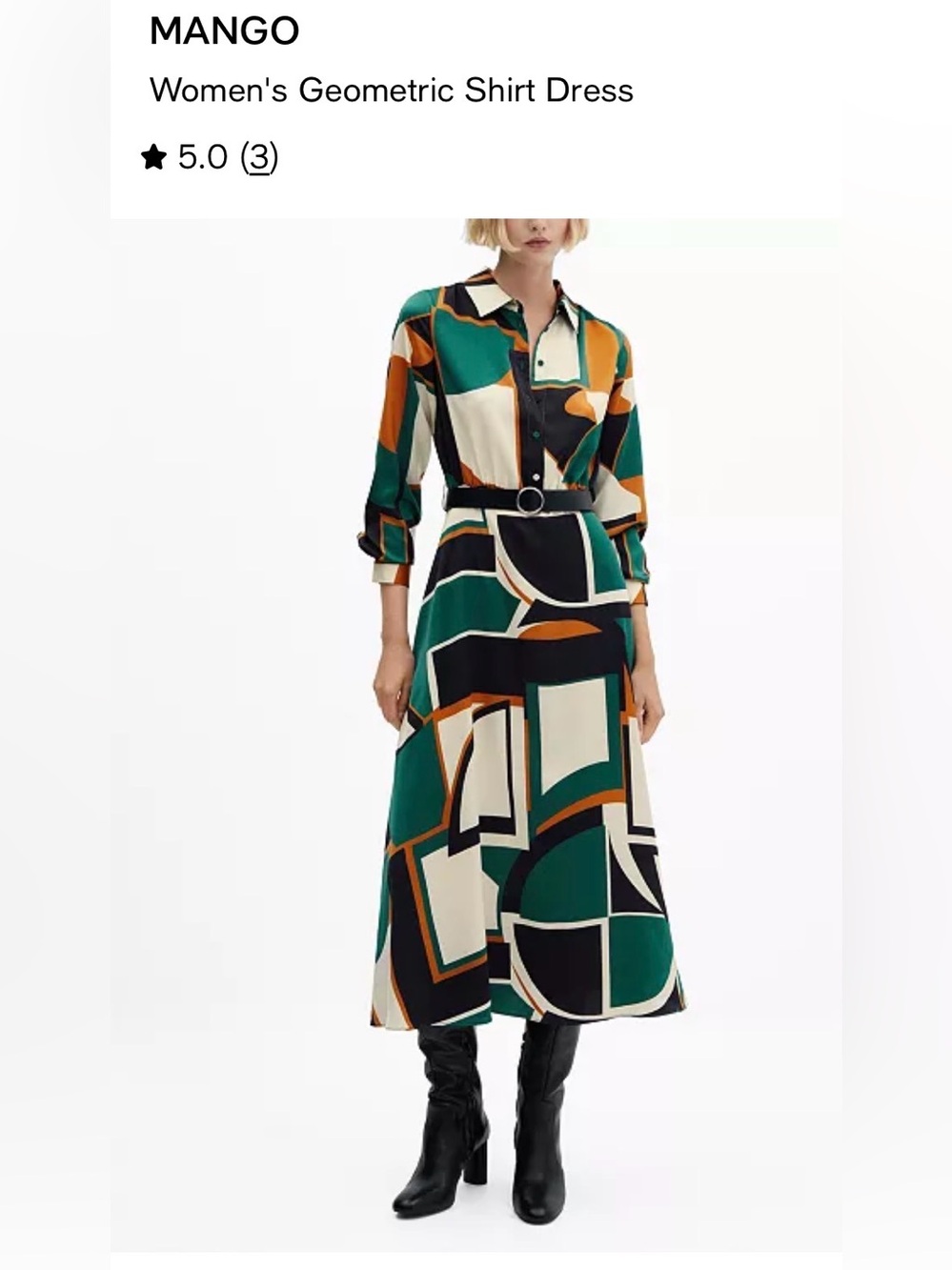 Mango Geometric Midi Shirt Dress in Green, Cream & Orange